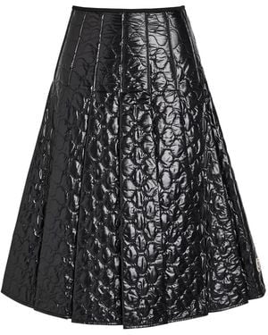 Moncler Gonna Quilted Pleated Shell Midi Skirt - Black