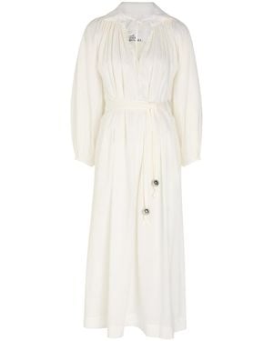 Lisa Marie Fernandez Pleated Belted Cotton Midi Shirt Dress - White