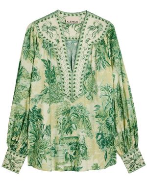 ALÉMAIS Sara Printed Cotton And Silk-Blend Blouse - Green