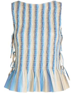 Ganni Ombre Striped Cotton Smock Tie Top in White | Lyst
