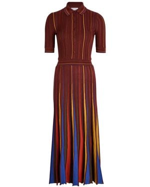 Gabriela Hearst Calypso Striped Wool Midi Shirt Dress - Red