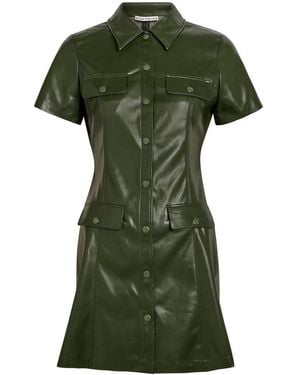 Alice + Olivia Jamie Faux Leather Mini Shirt Dress - Green