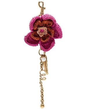 Chloé Floral Raffia And Metal Key Chain - Red