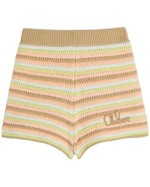 Chloé Logo-Embroidered Striped Knit Shorts - Natural