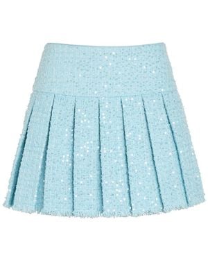 Alice + Olivia Emilie Embellished Pleated Tweed Mini Skirt - Blue
