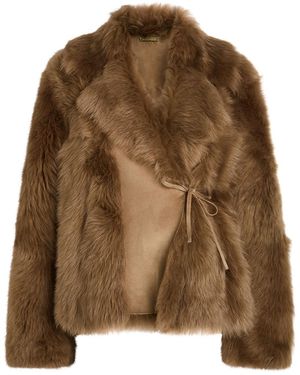 Nour Hammour Verena Shearling Wrap Jacket - Brown