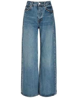 Reformation Cary Studded Wide-Leg Jeans - Blue