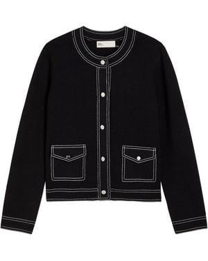 Tory Burch Topstitch Wool Cardigan - Black