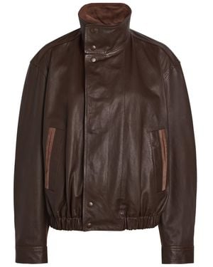Lemaire High-Neck Leather Jacket - Brown