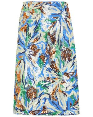 Rabanne Sequin-Embellished Floral Midi Skirt - Blue