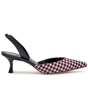 Manolo Blahnik Carolyn 50 Houndstooth Slingback Pumps - White