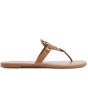 Tory Burch Miller Logo Leather Flip Flops - Brown