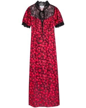 Never Fully Dressed Lyla Cherry-Print Lace And Satin Midi Dress - Red