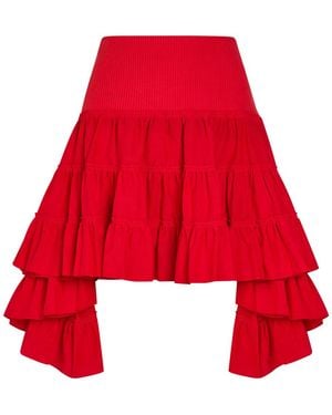 JW Anderson Ruffle Asymmetric Silk And Cotton-Blend Skirt - Red