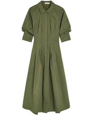 Jonathan Simkhai Jazz Pintucked Cotton-Blend Poplin Midi Shirt Dress - Green
