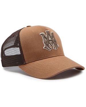 Amiri Ma Outline Embroidered Canvas Trucker Hat - Brown