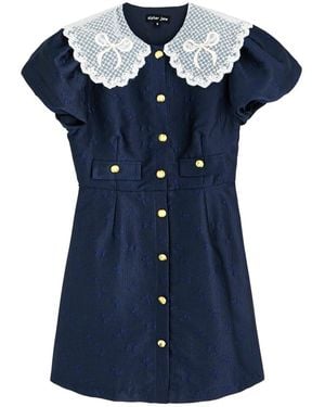 Sister Jane Buoy Bow-Jacquard Woven Mini Dress - Blue