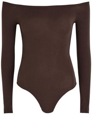 Alaïa Off-The-Shoulder Stretch-Nylon Bodysuit - Brown
