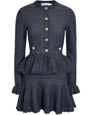 Self-Portrait Layered Cotton-Blend Knit Mini Dress - Blue