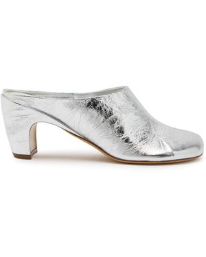 Dries Van Noten 70 Crinkled Metallic Leather Mules - White