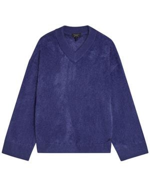 Rag & Bone Jada V-Neck Brushed Cashmere Sweater - Blue