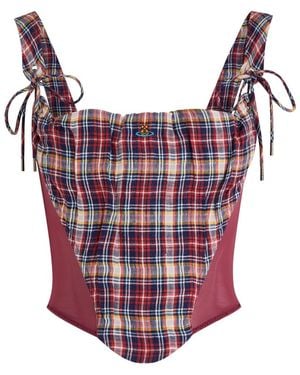 Vivienne Westwood Puppy Checked Linen-Blend Corset - Red