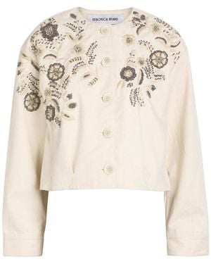 Veronica Beard Emeren Floral-Embellished Cotton Jacket - Natural
