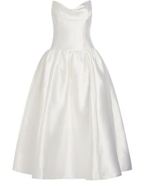 Self-Portrait Strapless Satin Midi Dress - White