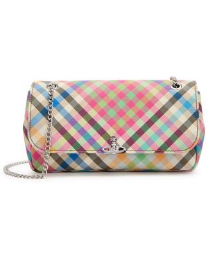 Vivienne Westwood Chain Plaid Textured Faux Leather Cross-Body Bag - White