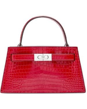 Tory Burch Lee Radziwill Mini Crocodile-Effect Leather Top Handle Bag - Red