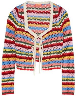 Kitri Dionne Striped Crochet-Knit Cardigan - Red