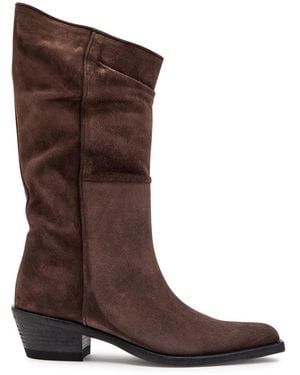 KHAITE Clive 35 Draped Suede Mid-Calf Boots - Brown
