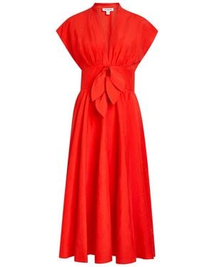 Alaïa Belted Woven Midi Dress - Red
