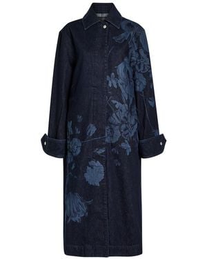 Erdem Floral-Print Denim Coat - Blue