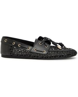 Ancient Greek Sandals Pliaria Leather-Trimmed Raffia Loafers - Black