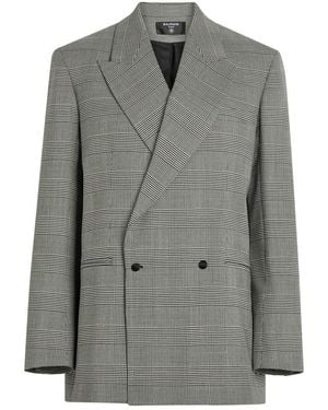 Balmain Houndstooth Double-Breasted Wool-Blend Blazer - Gray