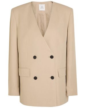 Anine Bing Maron V-Neck Woven Blazer - Natural