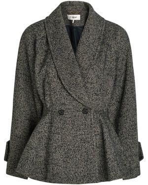 Chloé Double-Breasted Herringbone Wool-Blend Blazer - Black