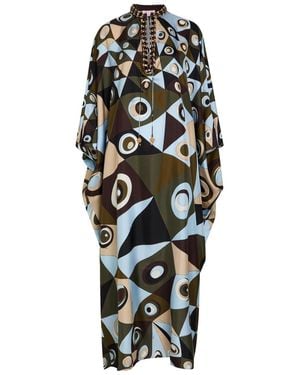 PUCCI Printed Crystal-Embellished Silk Maxi Kaftan Dress - Black