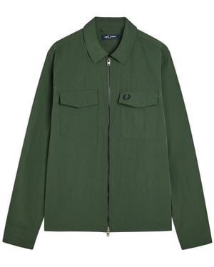 Fred Perry Logo-Embroidered Crinkled Shell Overshirt - Green