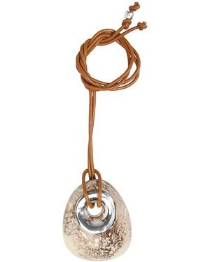 Dinosaur Designs Large Rock Pendant On Leather - Metallic