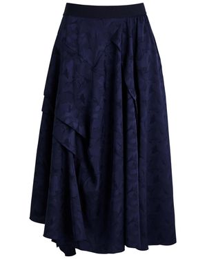 High Attraction Floral-Jacquard Satin Midi Skirt - Blue