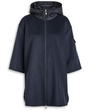 Moncler Hooded Shell And Wool-Blend Cape Coat - Blue