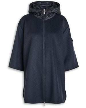 Moncler Hooded Shell And Wool-Blend Cape Coat - Blue