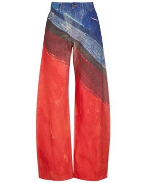 Gabriela Hearst Amoret Printed Barrel-Leg Denim Jeans - Red