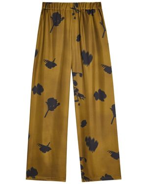Max Mara Helga Printed Silk Trousers - Natural