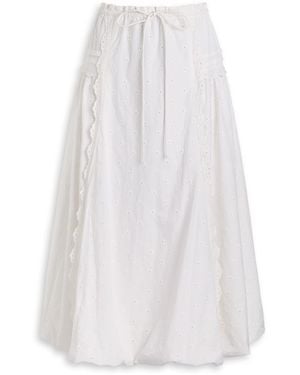 Damson Madder Agatha Embroidered Cotton Midi Skirt - White