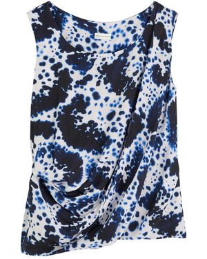 Dries Van Noten Cot Printed Matte Satin Top - Blue