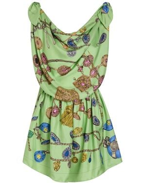 Versace Printed Silk Mini Dress - Green