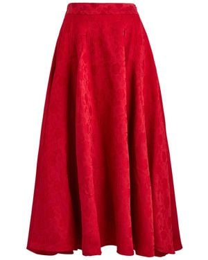 Sister Jane Charm Floral-Jacquard Cloqué Midi Skirt - Red